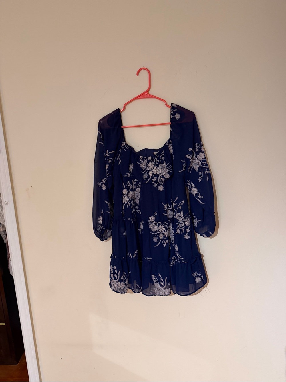 Altar'd State Navy & White Floral Square-Neck Mini Dress